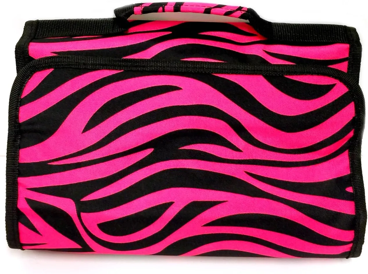 JChronicles Women's Large Hanging Toiletry Cosmetic Organizer Bag-It can roll up for Travel or Storage (Zebra-FU/BK)