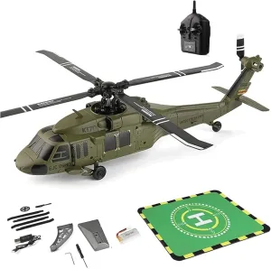K170 UH60L RC Helicopter for Adults, Remote Controlled Helicopter for Beginners, 2.4G 4CH RC Plane 6-Axis Gyroscope Altitude Hovering Military Aircraft Aileronles (1 Battery)