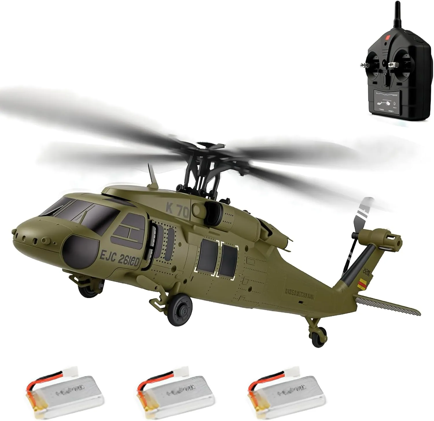 K170 UH60L RC Helicopter, Remote Controlled Helicopter for Adults Beginners, 2.4G 4CH RC Plane 6-Axis Gyroscope Altitude Hovering Military Aircraft Aileronles (3 Batteries)