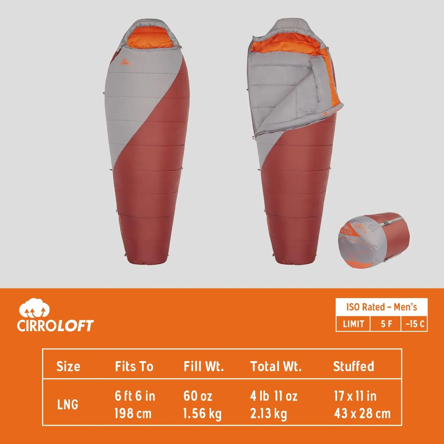 Kelty Cosmic Synthetic Fill 0 Degree Backpacking Sleeping Bag, Regular – Compression Straps, Stuff Sack Included