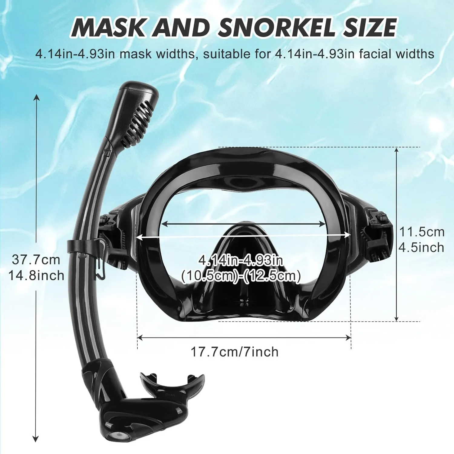 KUYOU Mask Fins Snorkeling Gear for Adults - Wide View Anti-Fog Mask, Full Dry Top Snorkel Gear Set