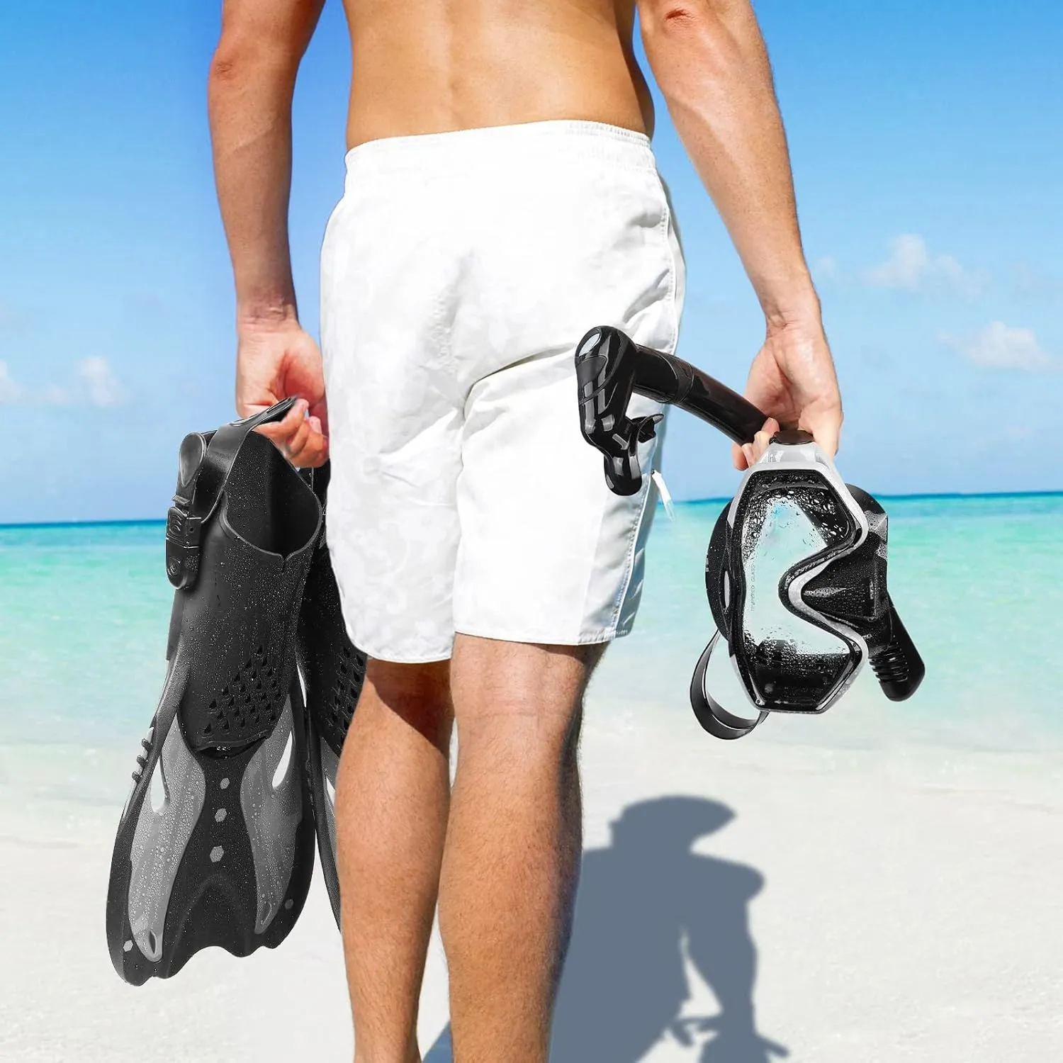 KUYOU Mask Fins Snorkeling Gear for Adults - Wide View Anti-Fog Mask, Full Dry Top Snorkel Gear Set