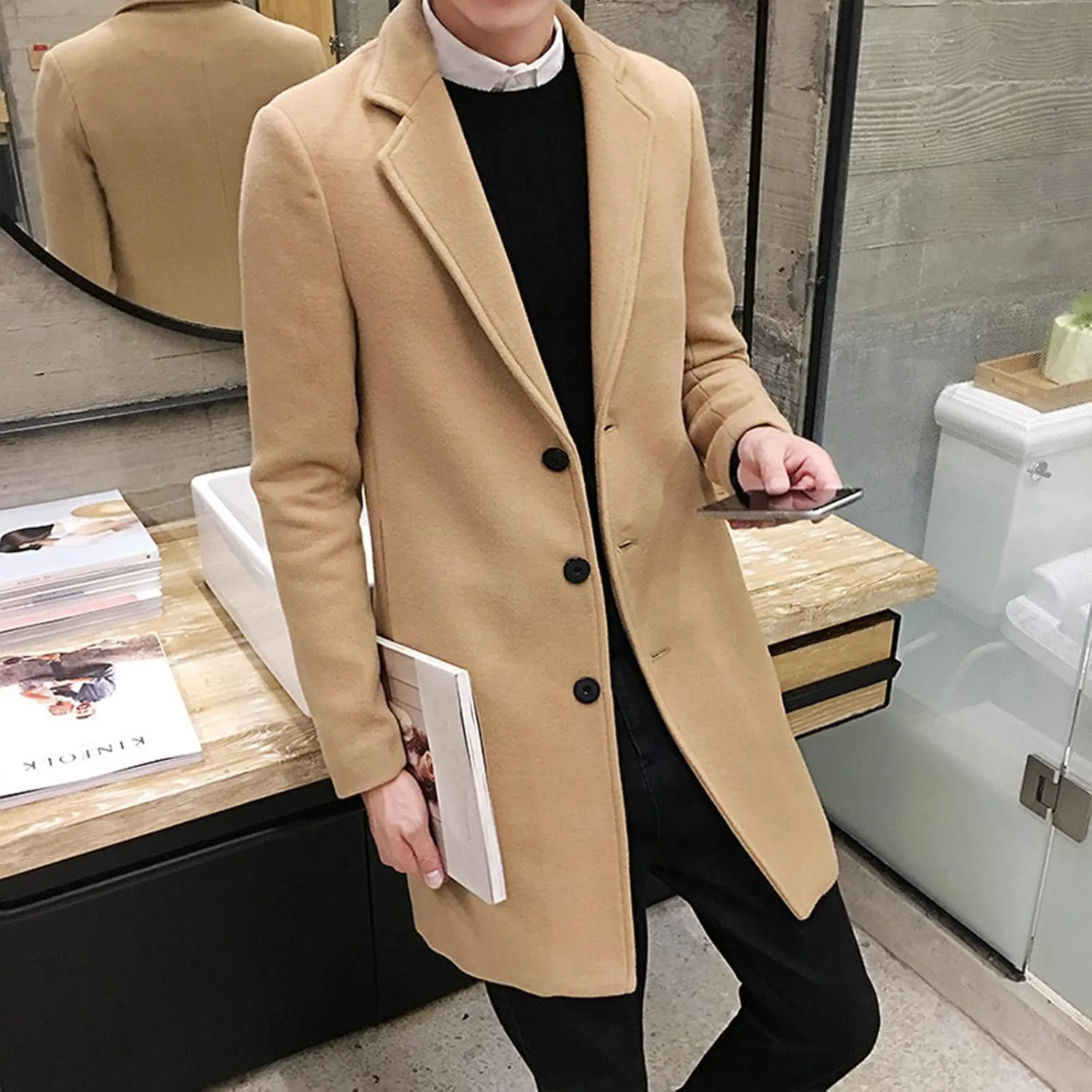 LCMTWX Men's Winter Thickened Warm Coats Stand Collar Knitted Splice Sweater Coat Casual Cardigan Stylish Outwear Mens