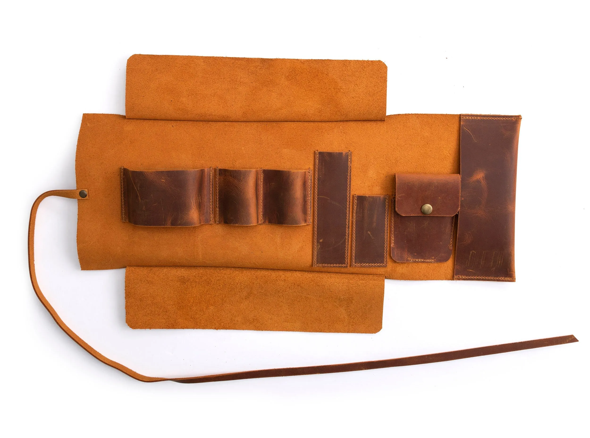 Leather Pipe Pouch for 2-Pipes, Handmade 2-Pipe Rollup Bag, Double-Pipe Rollup Pouch, Camel