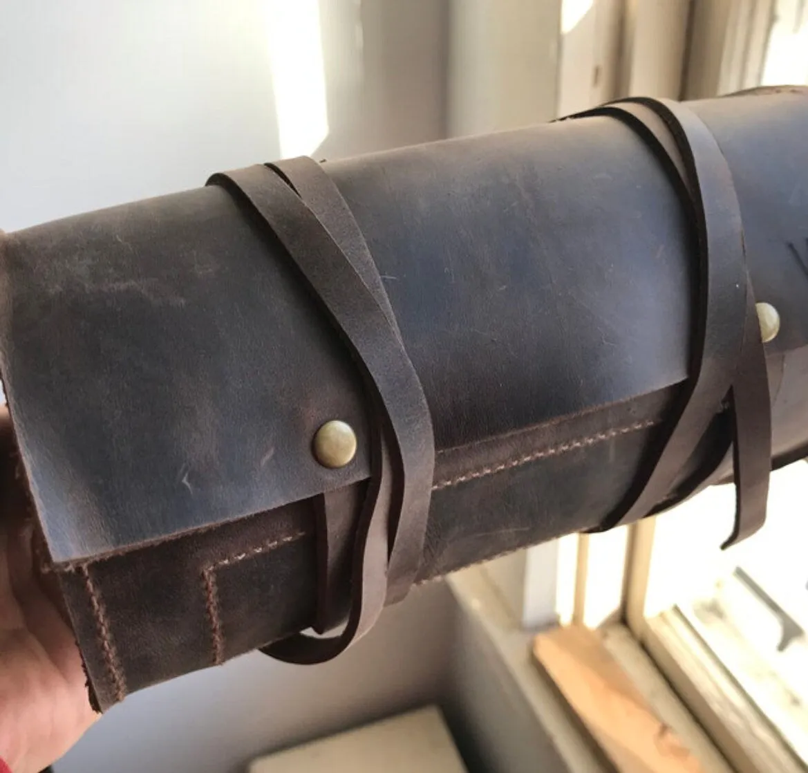 Leather Pipe Pouch for 2-Pipes, Handmade 2-Pipe Rollup Bag, Double-Pipe Rollup Pouch, Camel