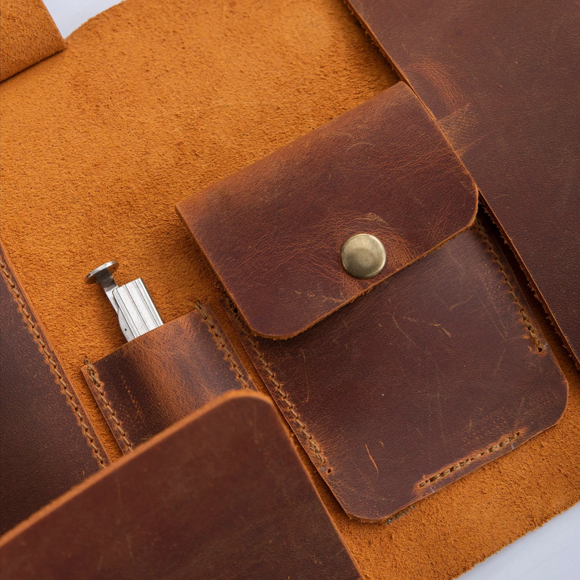 Leather Pipe Pouch for 2-Pipes, Handmade 2-Pipe Rollup Bag, Double-Pipe Rollup Pouch, Camel