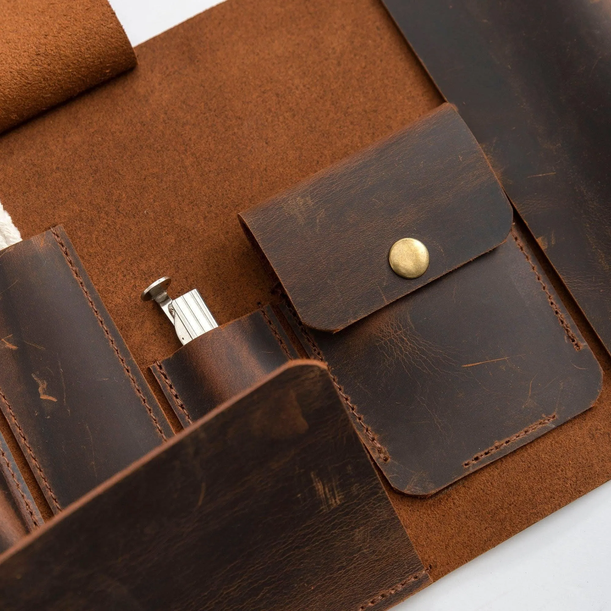 Leather Pipe Pouch for 2-Pipes, Handmade 2-Pipe Rollup Bag, Double-Pipe Rollup Pouch, Tobacco
