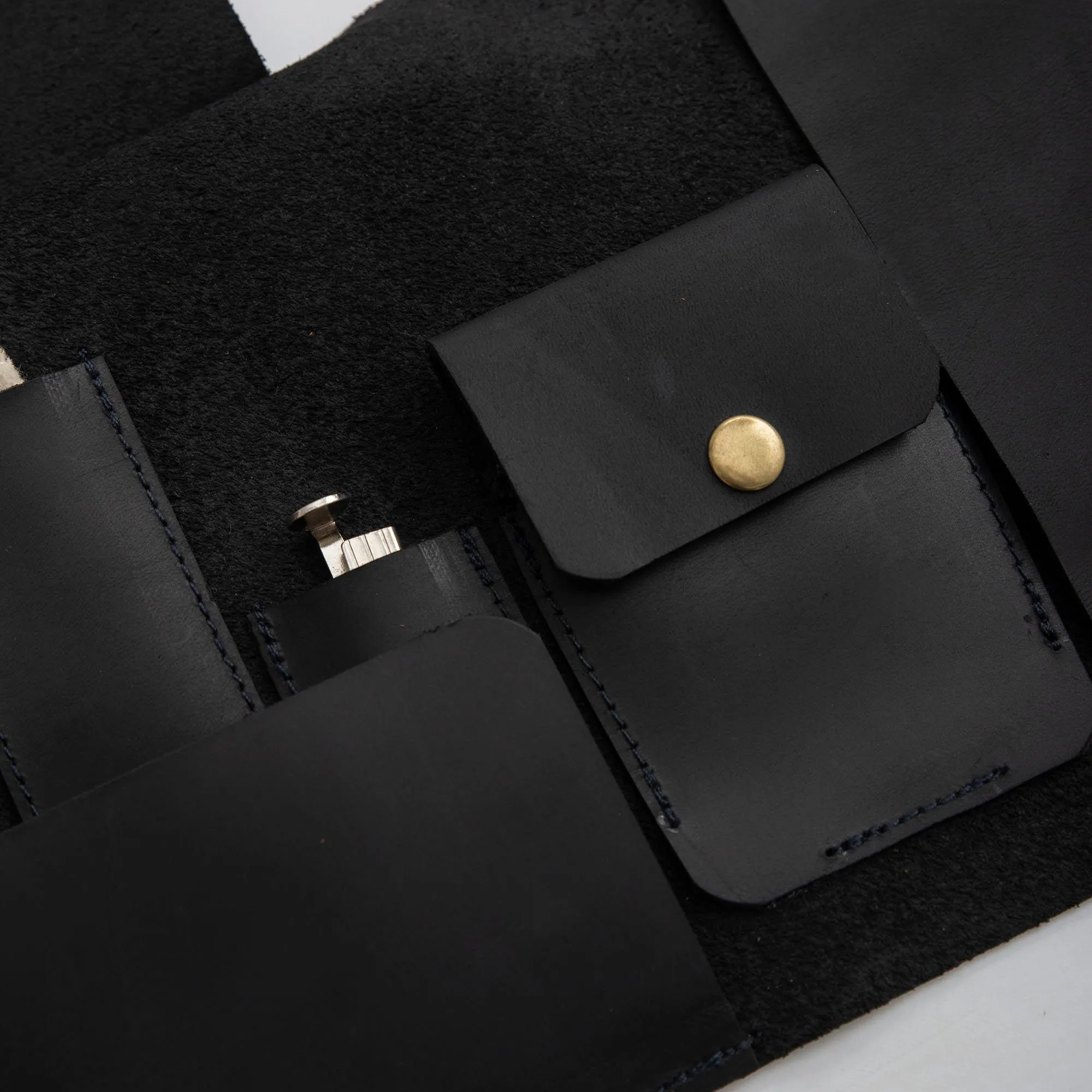 Leather Pipe Pouch for 3-Pipes, Handmade 3-Pipe Rollup Bag, The Pipe Bag, Matte Black