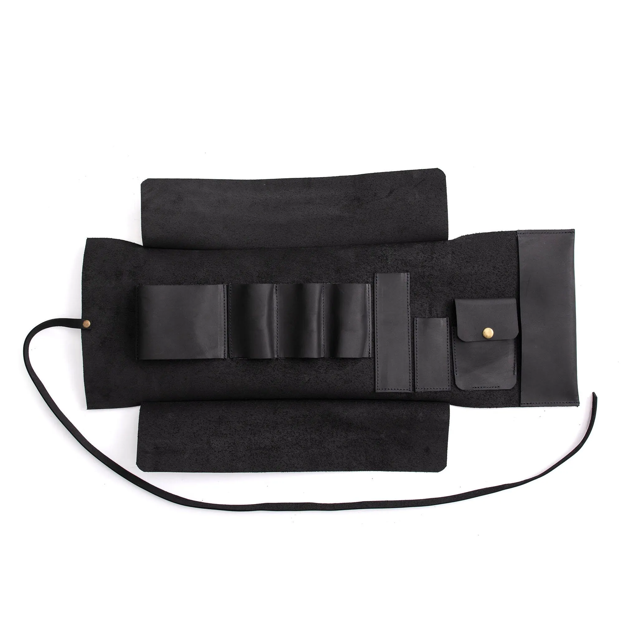 Leather Pipe Pouch for 3-Pipes, Handmade 3-Pipe Rollup Bag, The Pipe Bag, Matte Black