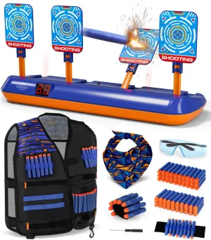 Lehoo Castle Electronic Shooting Targets, Digital Target for Nerf Guns with Auto-Reset, Scoring Shooting Games Includes Kids Tactical Vest, 60 Bullets, Glasses, Gift Toy for Kids Boys Girls