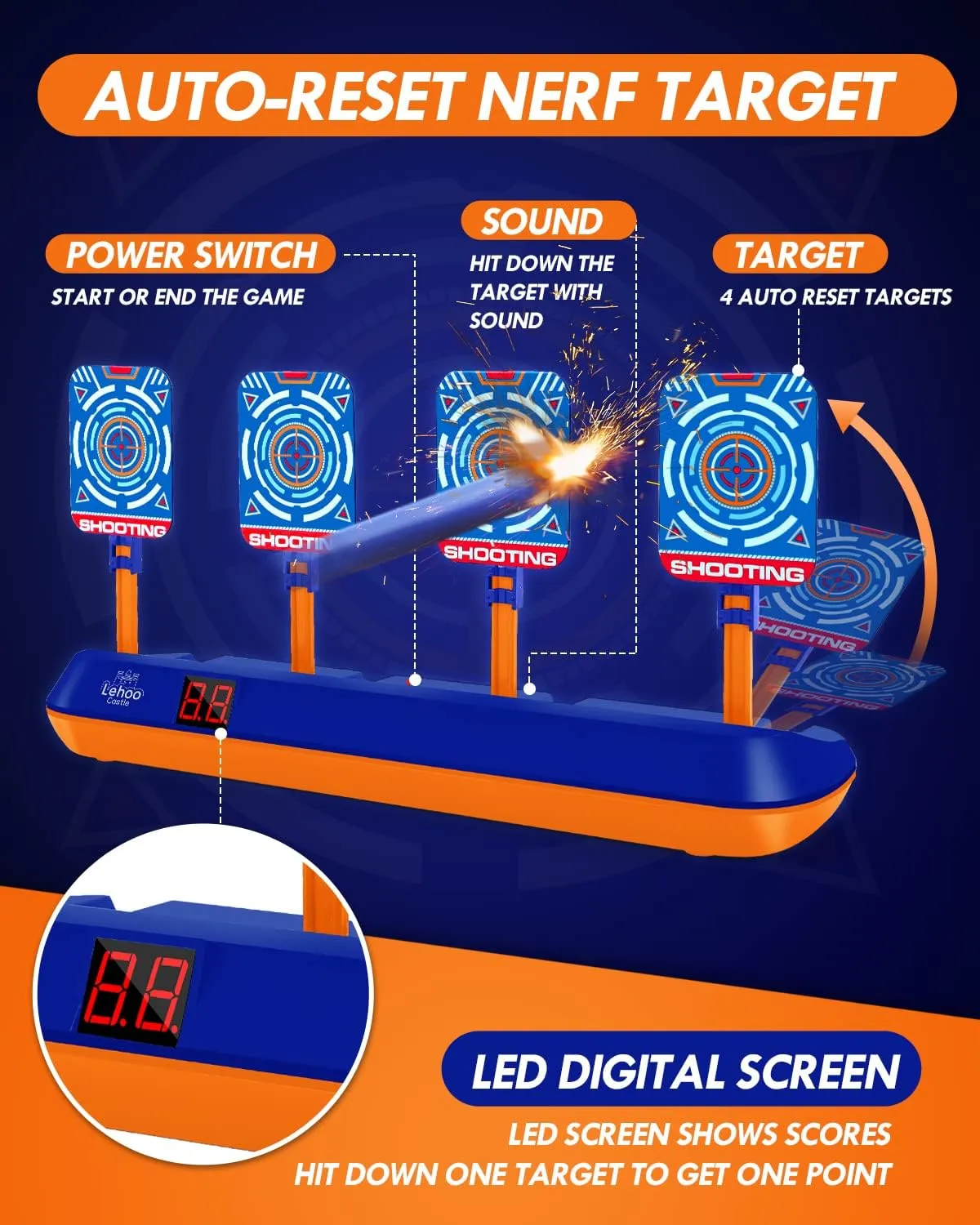 Lehoo Castle Electronic Shooting Targets, Digital Target for Nerf Guns with Auto-Reset, Scoring Shooting Games Includes Kids Tactical Vest, 60 Bullets, Glasses, Gift Toy for Kids Boys Girls