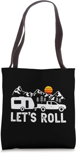 Let's Roll Caravan Camping Trailer Mountains Camper Tote Bag