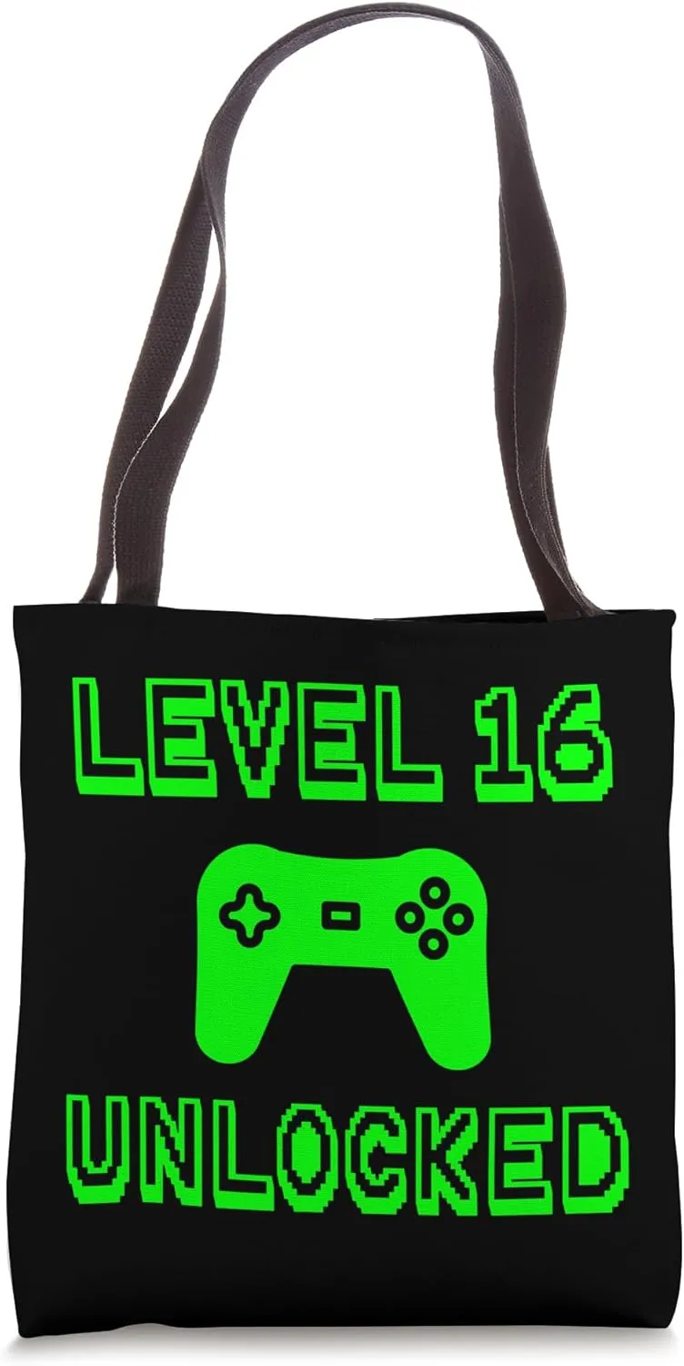 Level 16 Unlocked 16th Gamer Birthday Gaming Present Quote Tote Bag