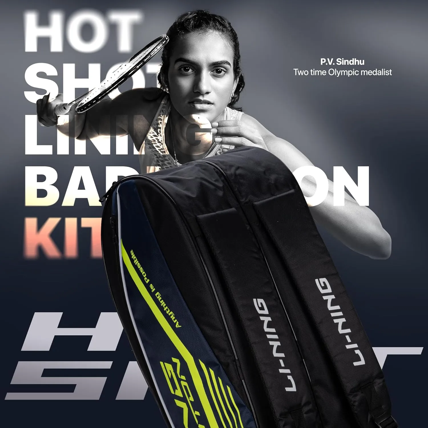 Li-Ning Hot Shot Triple Zipper Polyester Badminton Kit Bag | Easy - Access Compartments | Spacious | Unisex - Men, Boys, Girls, Women