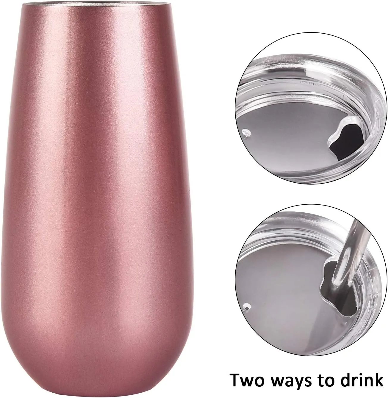 Lifecapido 6 Pack Stemless Double Insulated Champagne Flute Tumbler with Lid, 6 Oz Unbreakable Reusable Cocktail Champagne Toasting Glasses, Good Gift for Friends Family Christmas Birthday, Rose Gold