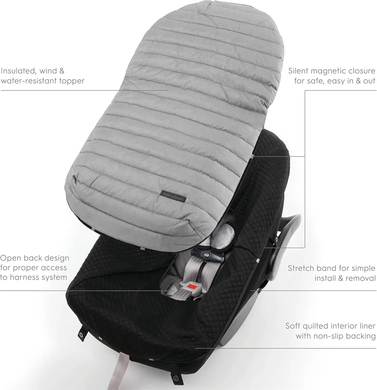 Little Unicorn Infant Car Seat Footmuff | Weather Resistant Bunting Bag | Universal Fit for Baby Car Seat & Travel System | Open Back Design | Non-Slip Backing | Easy Magnetic Closures | Machine Wash