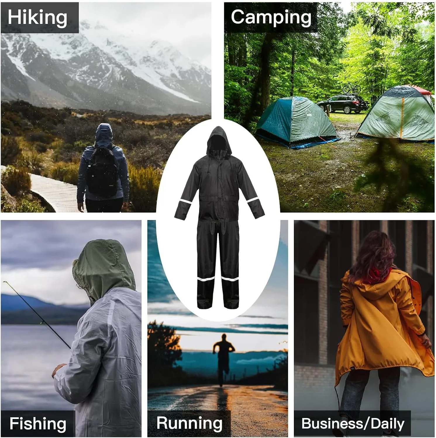 LOOGU Men's Rain Suit - Rain Gear for Men Waterproof, Lightweight Rain Coat, Breathable Mens Rain Jackets Hood and Pants