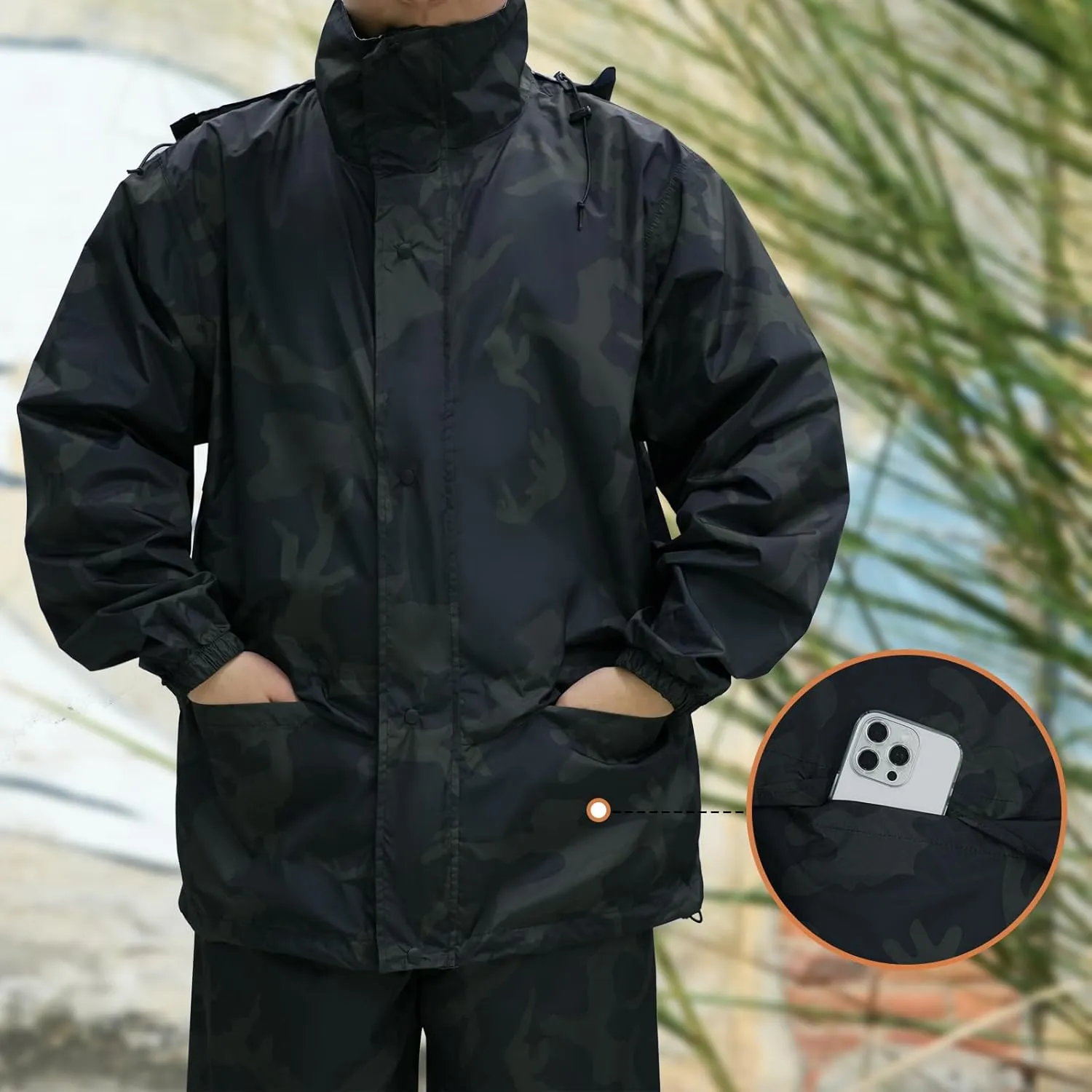 LOOGU Men's Rain Suit - Rain Gear for Men Waterproof, Lightweight Rain Coat, Breathable Mens Rain Jackets Hood and Pants