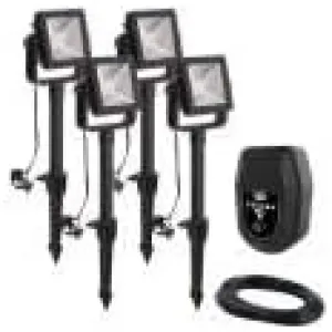 Low Voltage Black Outdoor Integrated LED Landscape Flood Light (4-Pack)