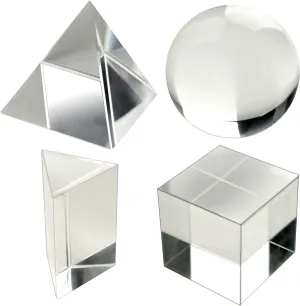 LPKADQA K9 Optical Crystal Photography Prism Set, 4 Pack Include 55mm Crystal Ball, 50mm Crystal Cube, 50mm Triangular Prism, 60mm Optical Pyramid for Teaching, Playing, Photography