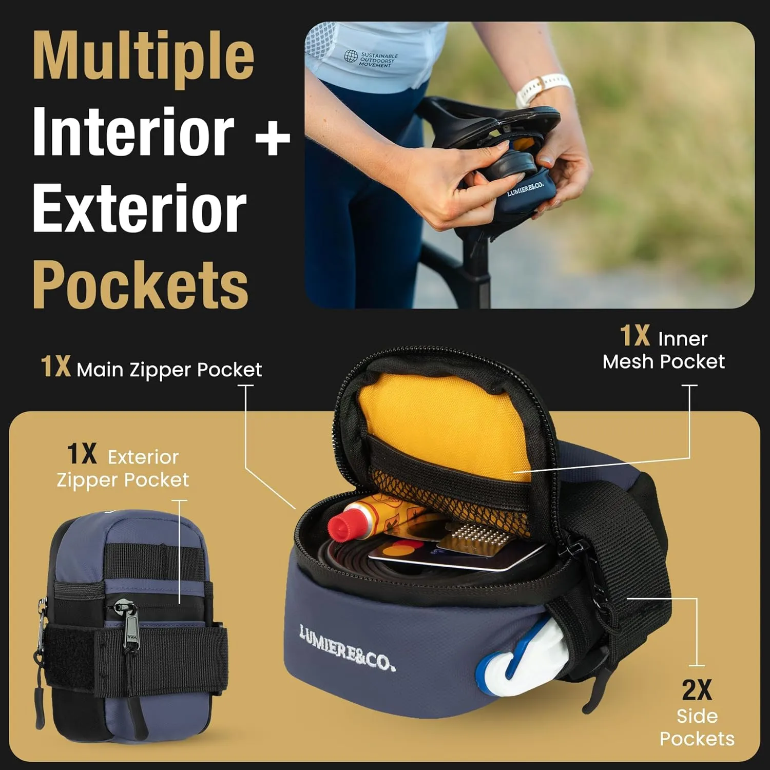 Lumiere & Co. Bike Seat Bag, Bicycle Saddle Bag, Cycling Seat Pack, Mountain Bike Saddle Bag, Road Bike Saddle Bag (Blue)