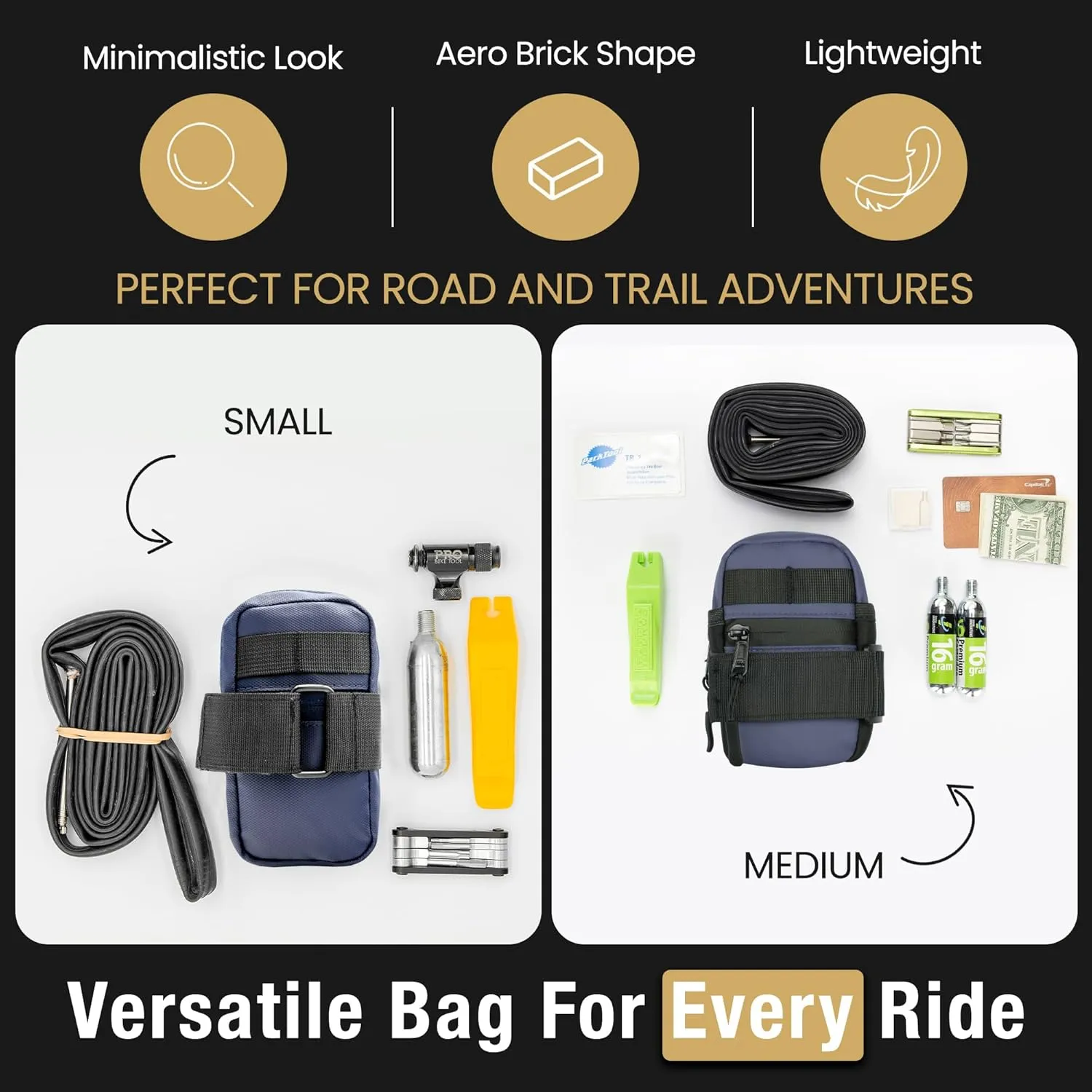 Lumiere & Co. Bike Seat Bag, Bicycle Saddle Bag, Cycling Seat Pack, Mountain Bike Saddle Bag, Road Bike Saddle Bag (Blue)