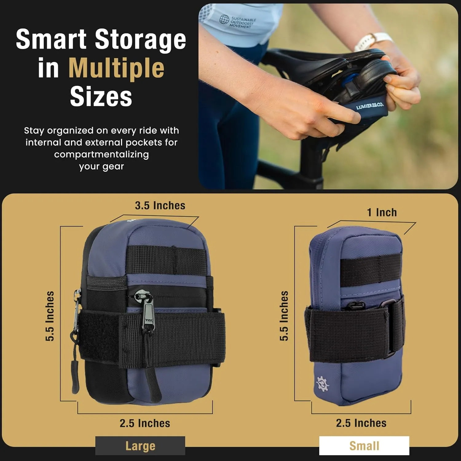 Lumiere & Co. Bike Seat Bag, Bicycle Saddle Bag, Cycling Seat Pack, Mountain Bike Saddle Bag, Road Bike Saddle Bag (Blue)