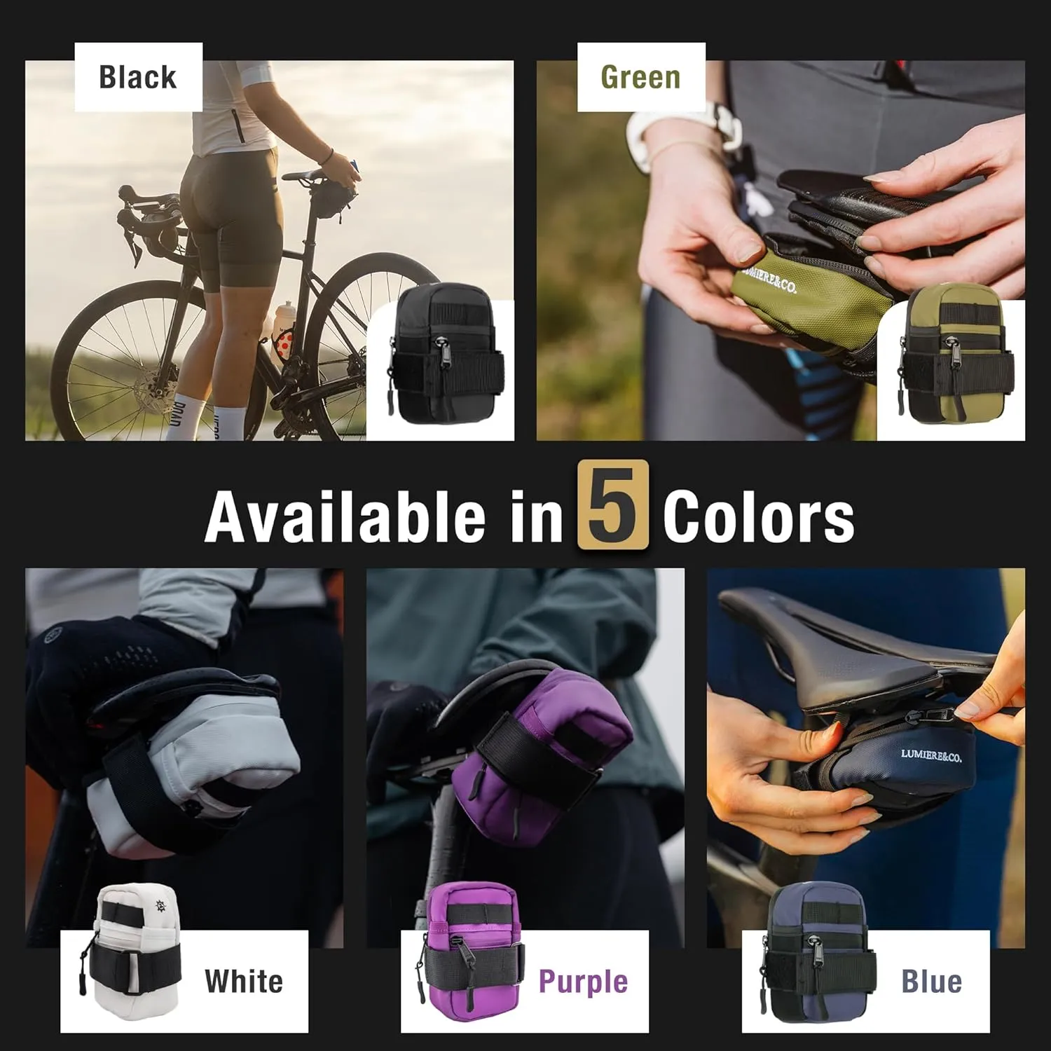 Lumiere & Co. Bike Seat Bag, Bicycle Saddle Bag, Cycling Seat Pack, Mountain Bike Saddle Bag, Road Bike Saddle Bag (Blue)