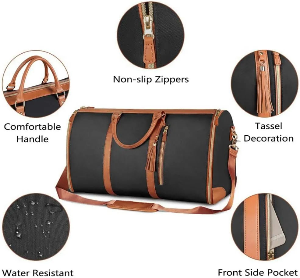 Luschy Travel Bags for Women, Roll Up Garment Bag, Garment Bag That Turns Into Duffle (Black)