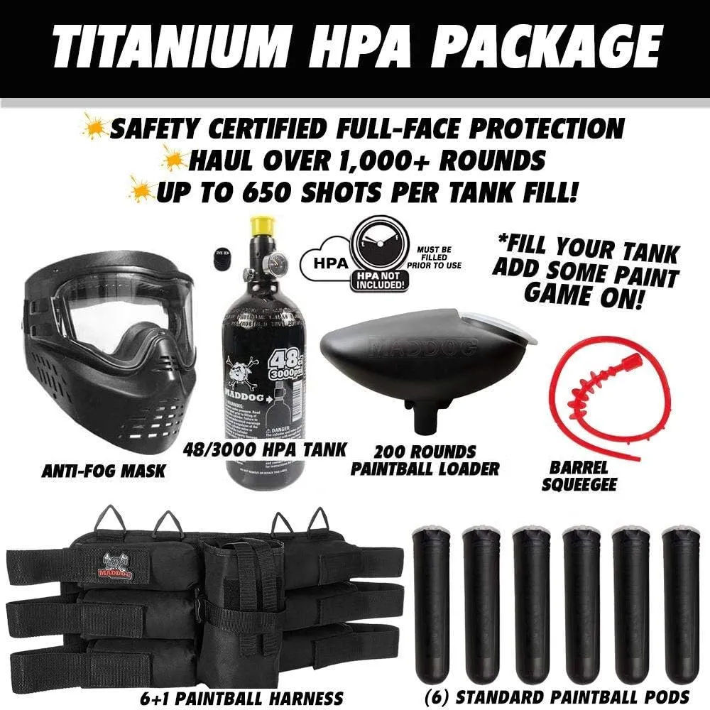 Maddog JT Stealth Semi-Automatic .68 Caliber Titanium Paintball Gun Starter Package