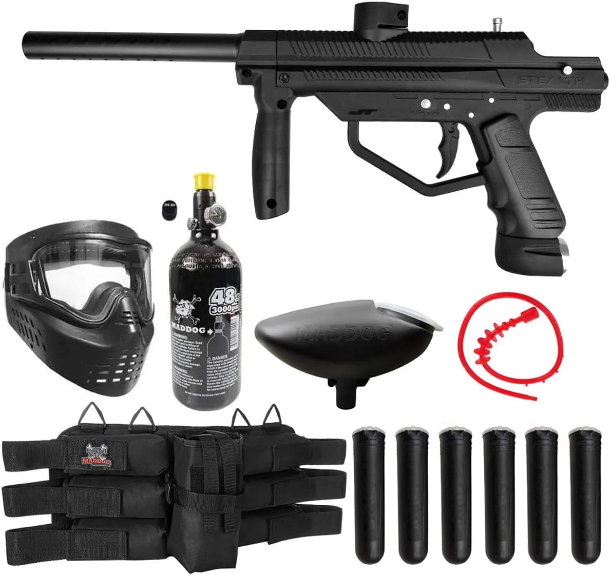 Maddog JT Stealth Semi-Automatic .68 Caliber Titanium Paintball Gun Starter Package