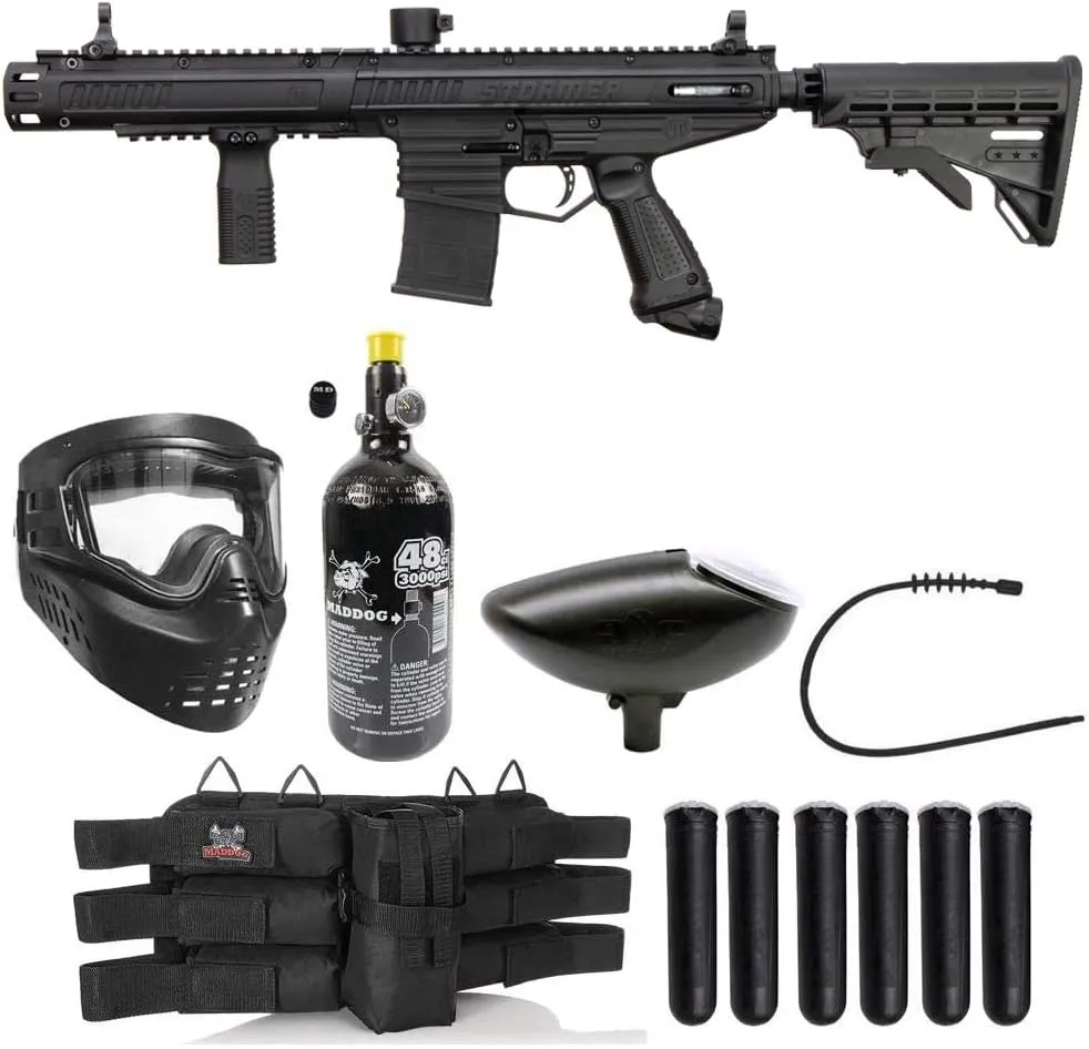 Maddog Tippmann Stormer Elite Dual Fed Titanium HPA Paintball Gun Marker Starter Package - Black