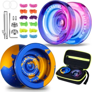 ‌MAGICYOYO Pro Yoyo 2 Pack (N11 & K2)‌ - Convertible Responsive/Unresponsive Design for Kids & Adults, Professional Plastic/Metal Trick Yo-Yo with 12 Yo yo Strings   Case   Bearing Kit