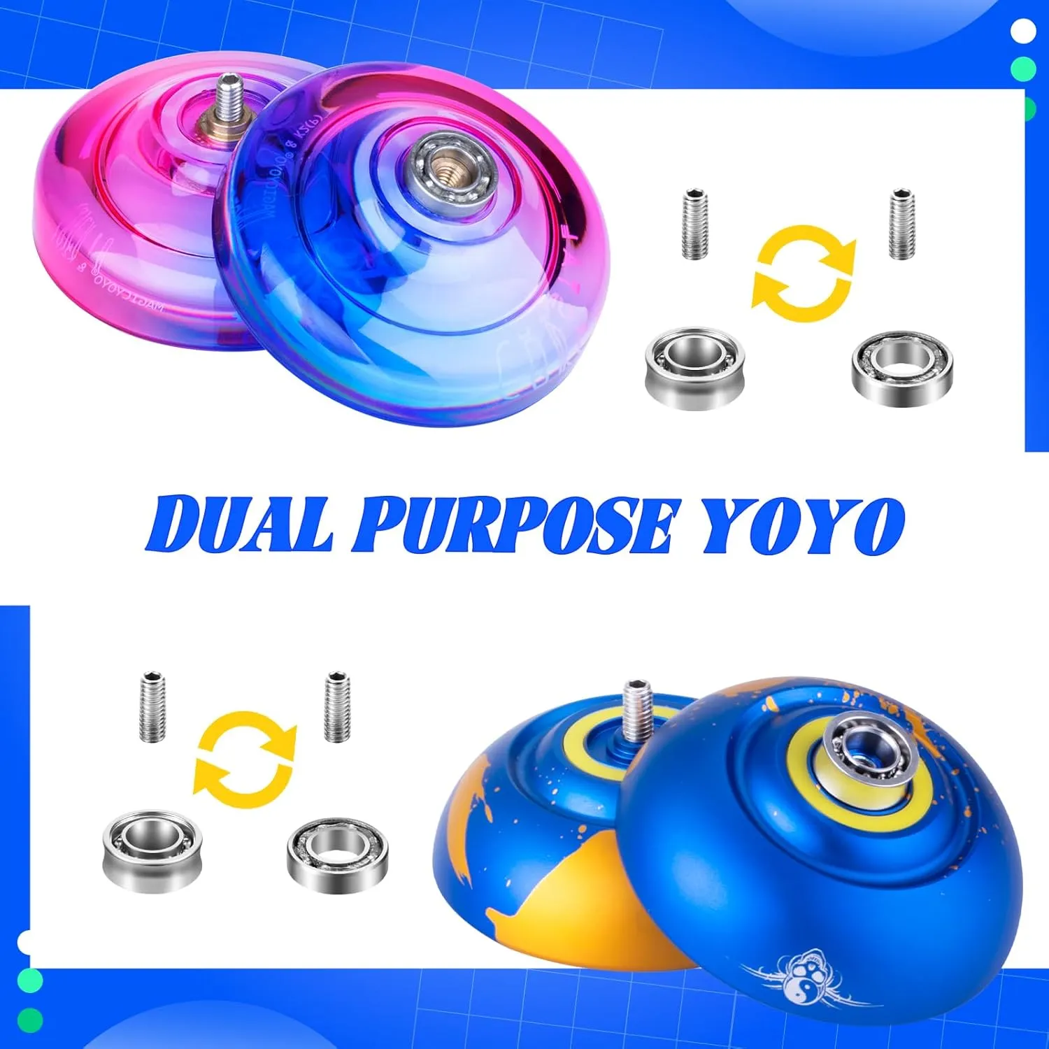 ‌MAGICYOYO Pro Yoyo 2 Pack (N11 & K2)‌ - Convertible Responsive/Unresponsive Design for Kids & Adults, Professional Plastic/Metal Trick Yo-Yo with 12 Yo yo Strings   Case   Bearing Kit