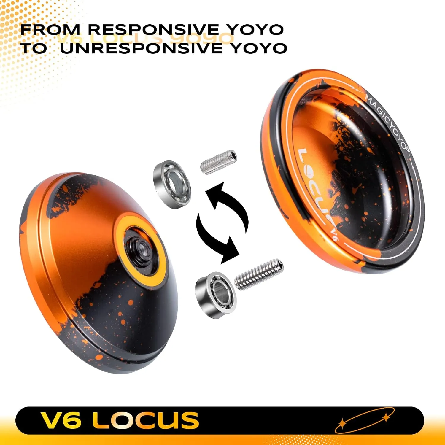 MAGICYOYO V6 Locus Yoyo for Kids 8-12 - Dual-Mode Responsive/Unresponsive for Adults | Pro Tricks Yo-yo with 12 Strings | Includes Bearing Remover Kit   Carry Bag (Premium Black/Gold)