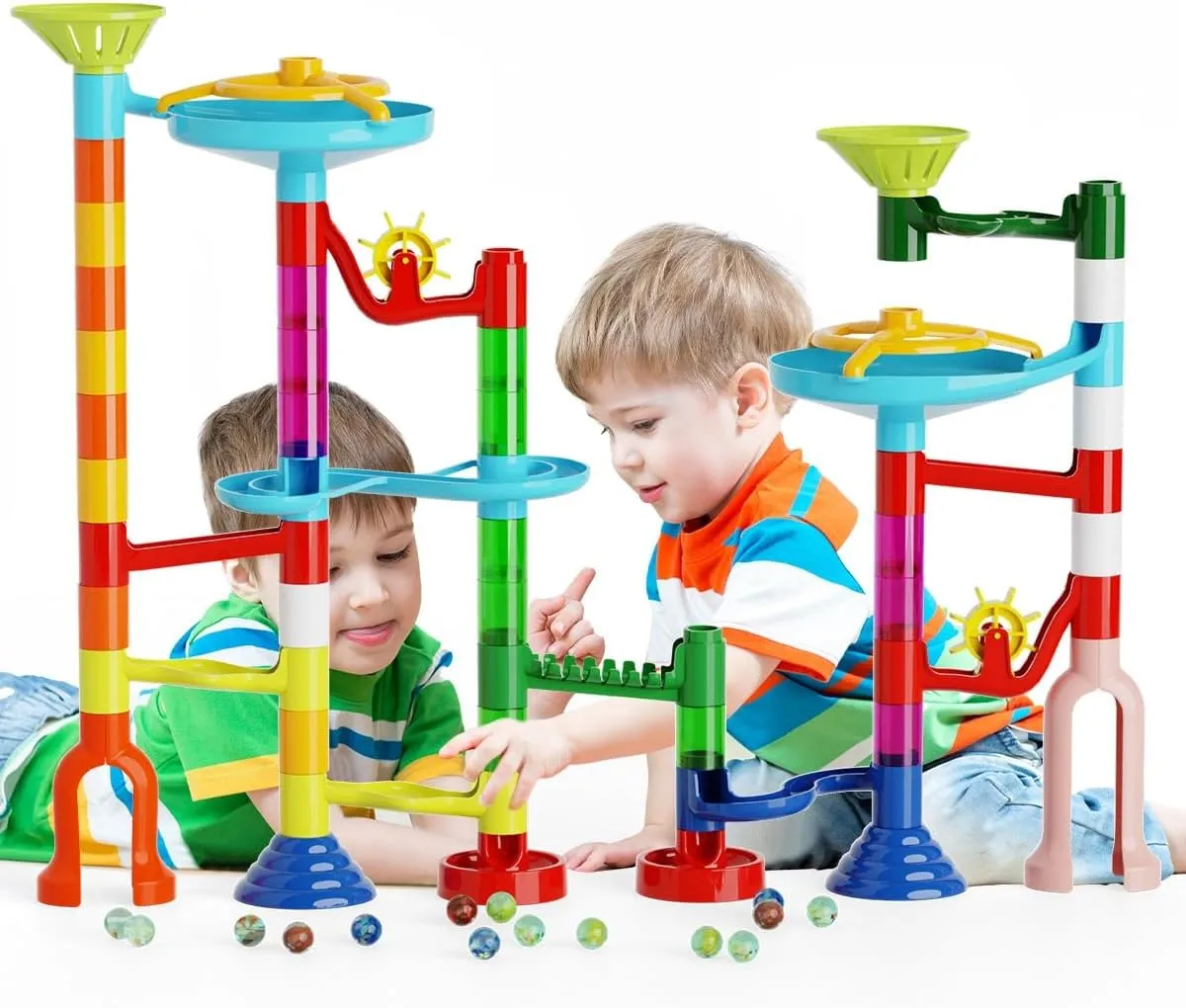 Marble Run, 110pcs Marble Maze Game Construction Building Toys for Kids, Marble Track Race Set STEM Learning Toys Gift for Boys Girls 3 4 5 6 7 8 9 10 , 8105