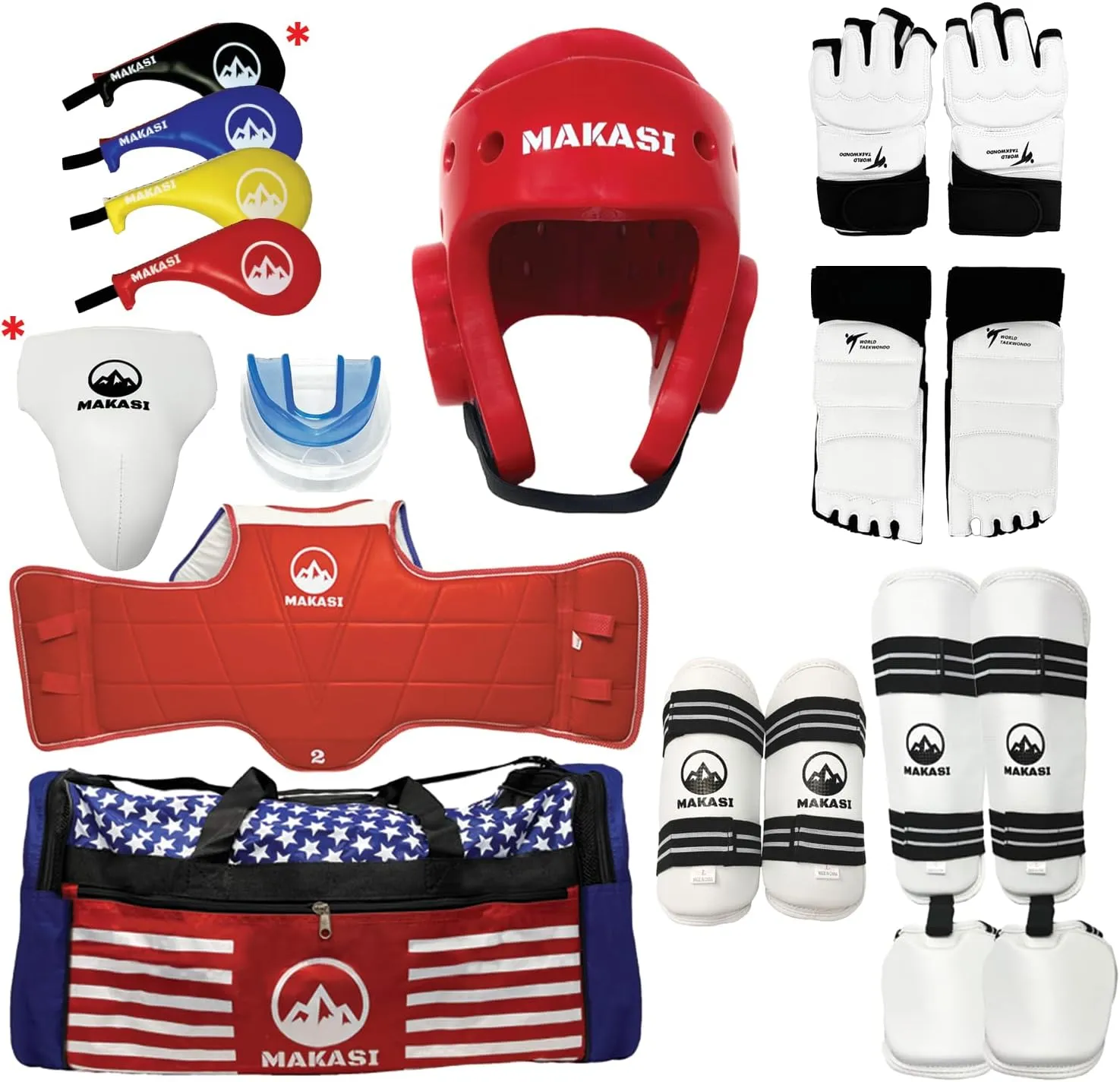 Martial Arts Taekwondo Sparring Gear Equipment Set Headgear Shin Instep Arm Chestguard Gloves