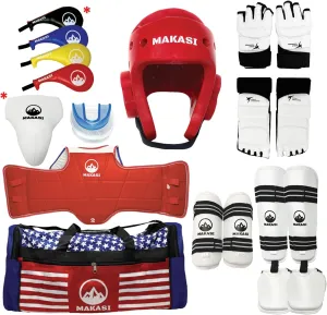 Martial Arts Taekwondo Sparring Gear Equipment Set Headgear Shin Instep Arm Chestguard Gloves