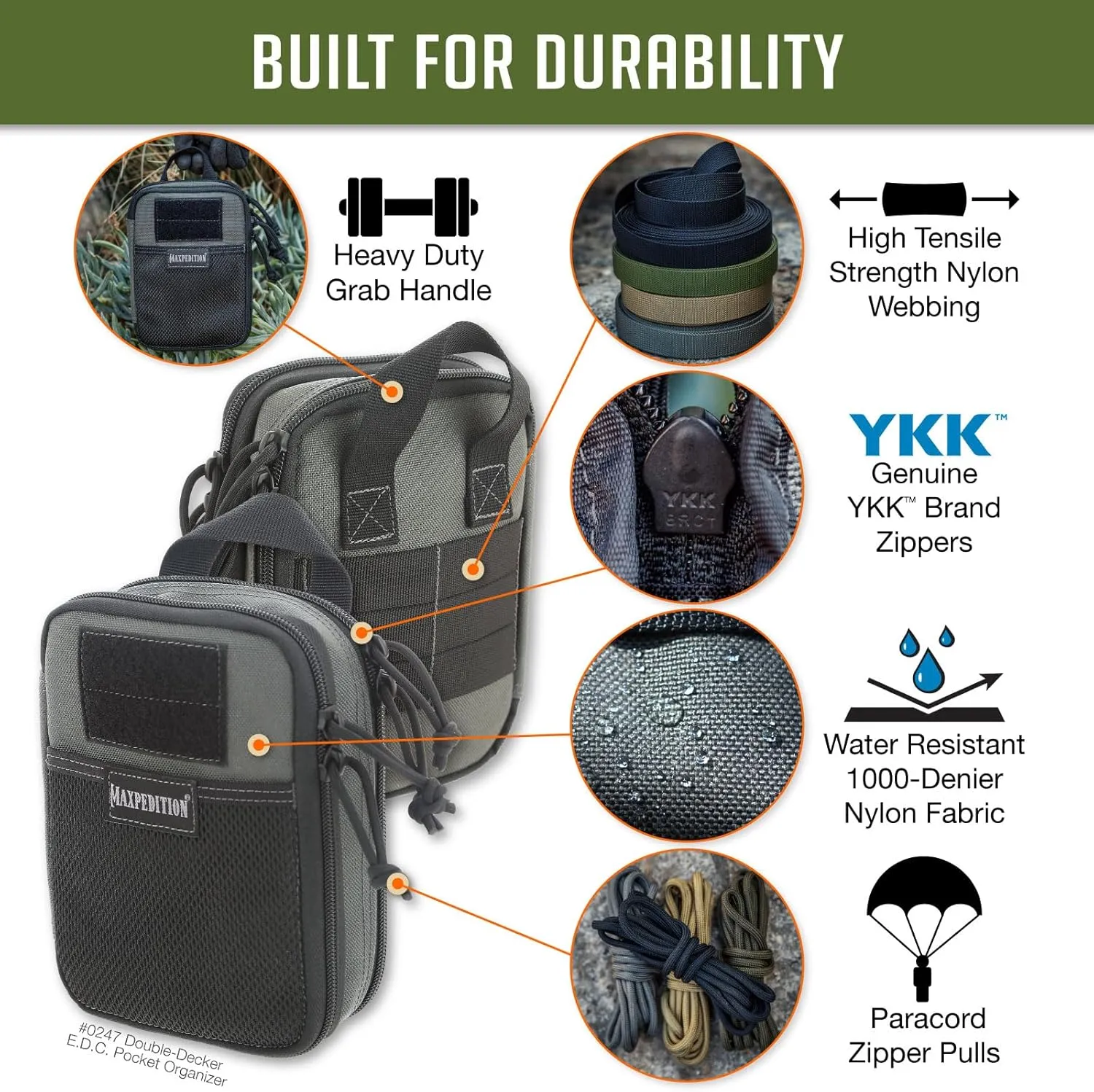 MAXPEDITION Double-Decker EDC Pocket Organizer (5” x 2.5” x 7”) EDC Pouch, Tactical Tool Pouch for Organization, MOLLE Accessories for Everyday Carry, 0247