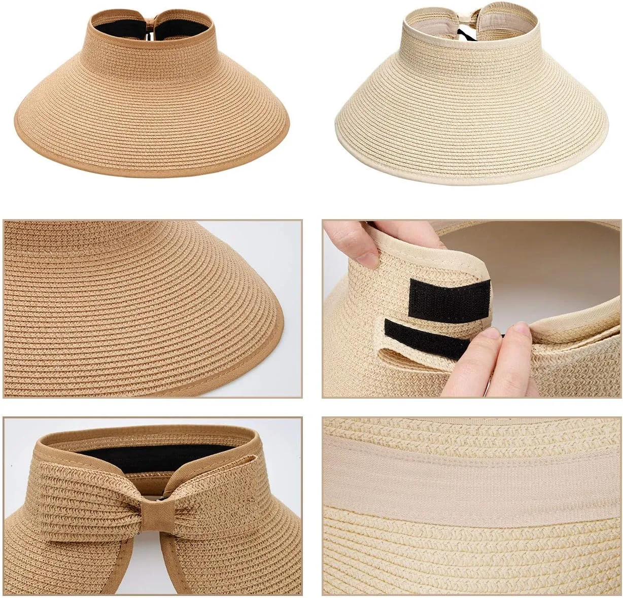 MAYLISACC Foldable Straw Sun Visors for Women, Sun Protecetion Wide Brim Sun Hats Adjustable Topless Beach Hat