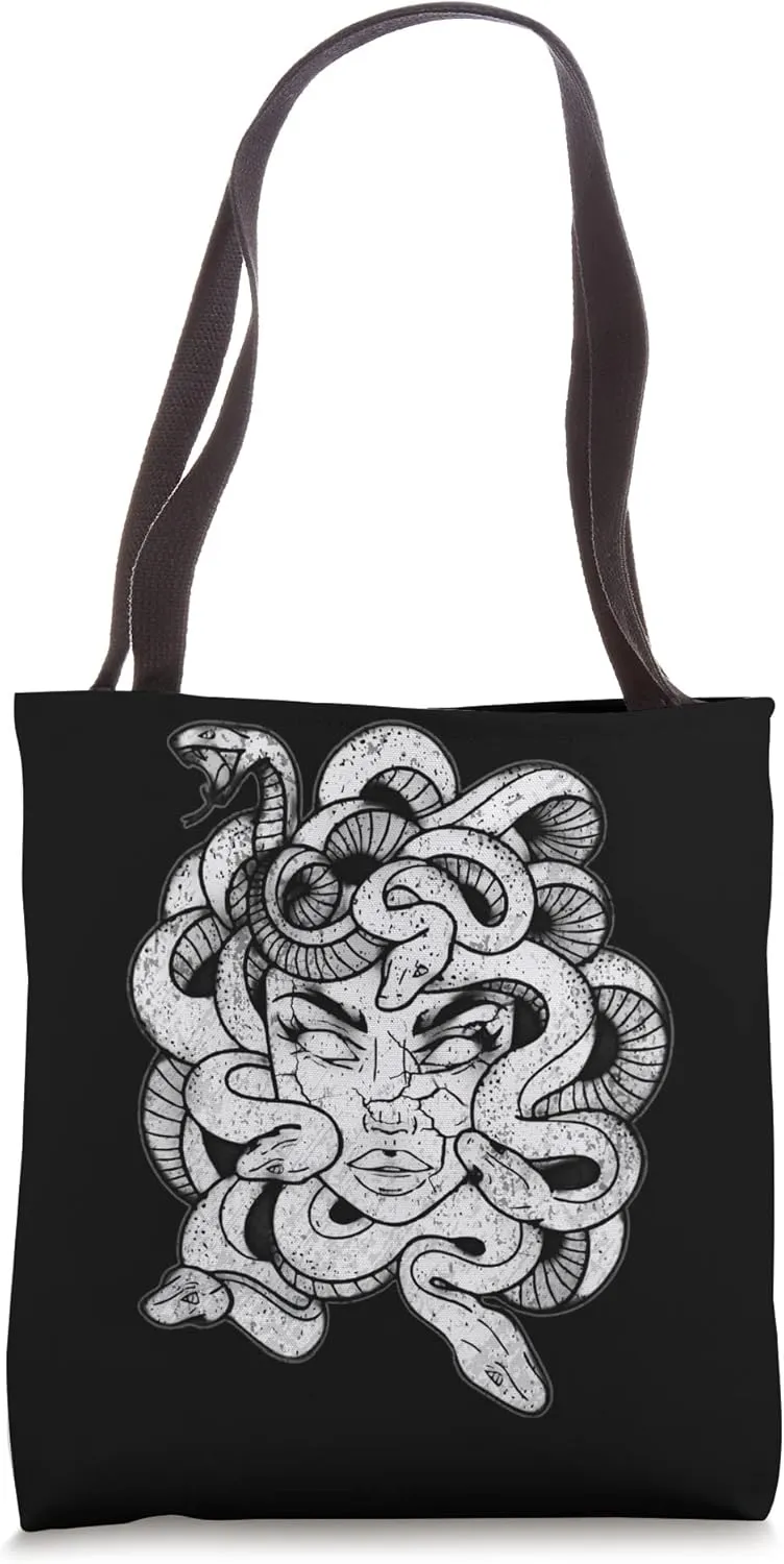Medusa Black & White Stone Statue - Greek Mythology Medusa Tote Bag
