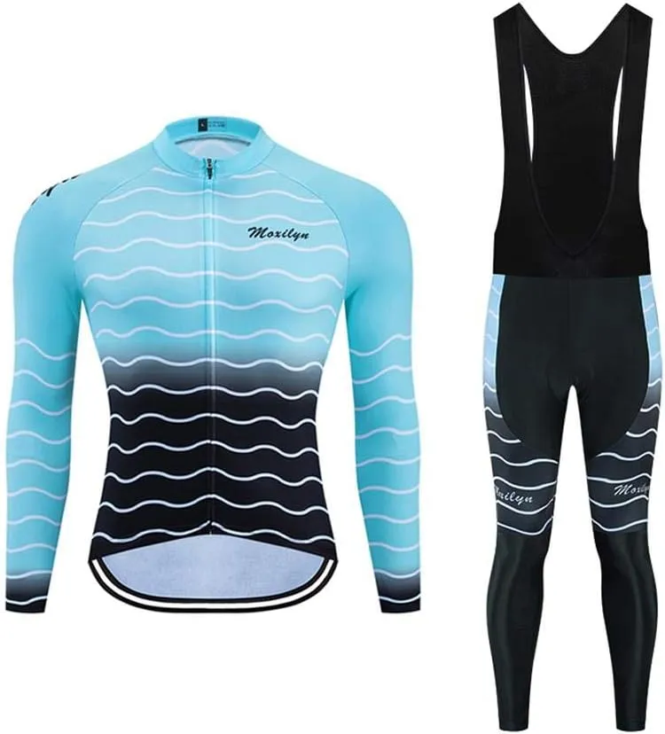 Men Cycling Jersey Set Long Sleeve Pro Cycling Clothes Riding Quick Dry Jacket   Cycling Bib with 9D Pad - Bike Clothing Kit