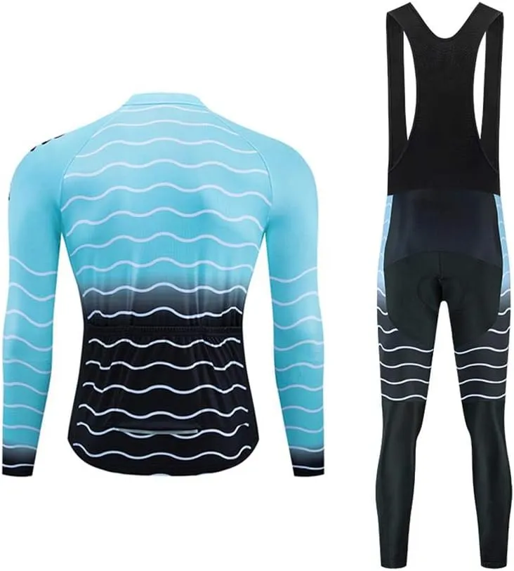 Men Cycling Jersey Set Long Sleeve Pro Cycling Clothes Riding Quick Dry Jacket   Cycling Bib with 9D Pad - Bike Clothing Kit