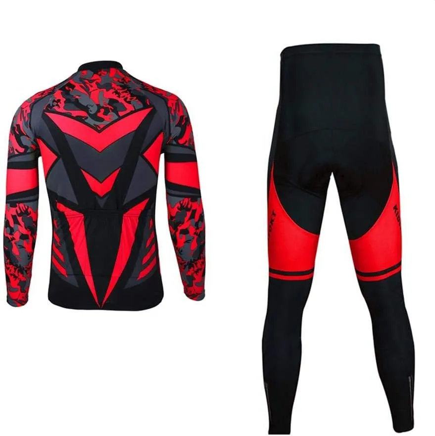 Men Cycling Jersey Set Long Sleeve Pro Cycling Clothes Riding Quick Dry Jacket   Cycling Bib with 9D Pad - Bike Clothing Kit