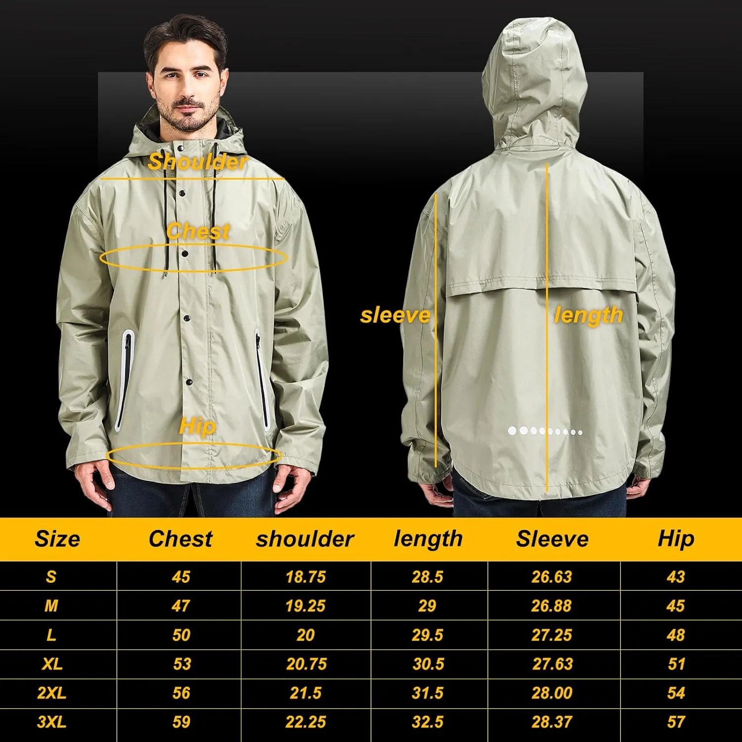 Men's Packable Rain Jacket Waterproof Outdoor Classic Lightweight Raincoat Hooded Windbreaker