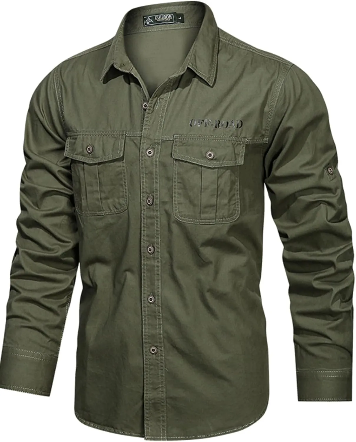 Men's Roll-Up Sleeve Cargo Work Shirts with Pockets
