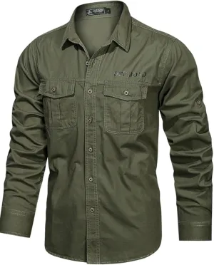 Men's Roll-Up Sleeve Cargo Work Shirts with Pockets