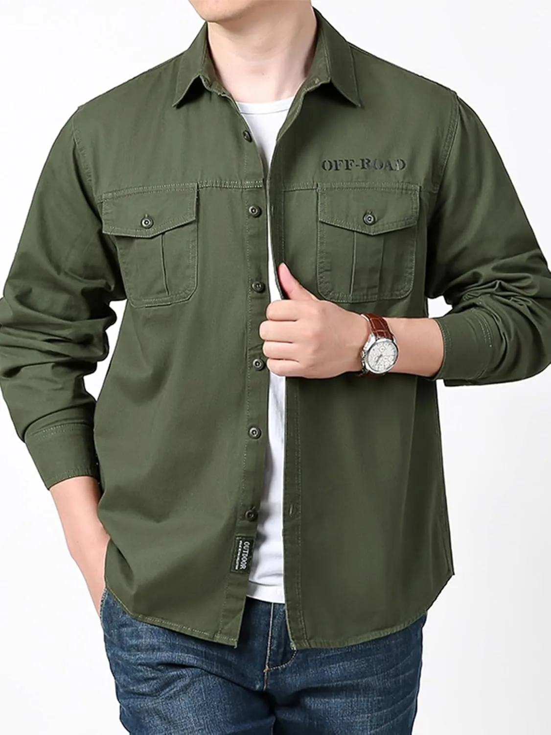 Men's Roll-Up Sleeve Cargo Work Shirts with Pockets