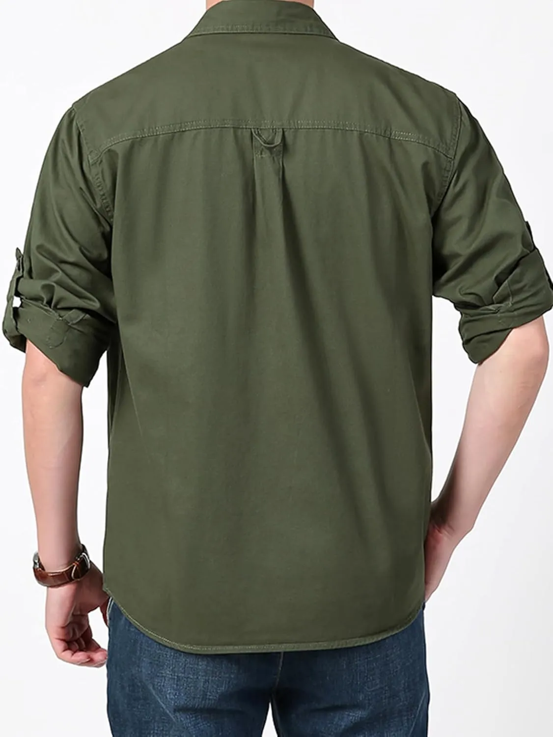 Men's Roll-Up Sleeve Cargo Work Shirts with Pockets