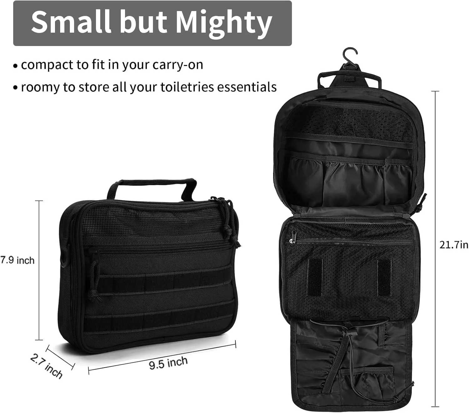mens toiletry travel bag tactical toiletry bag hanging toiletry bag shower bag travel kit (Black)